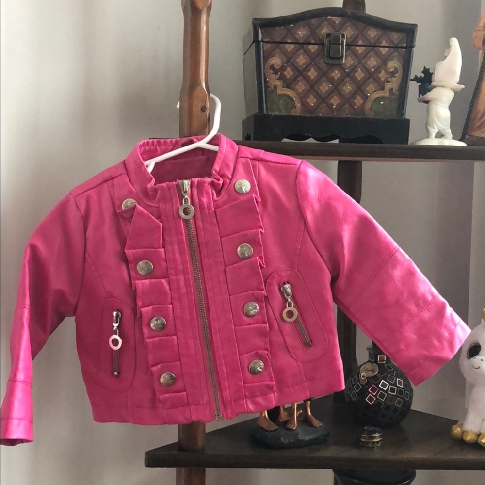 Stylish faux leather hot pink jacket